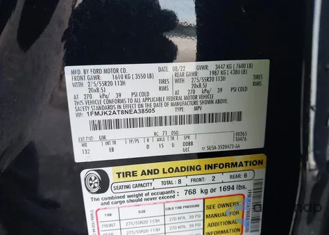 2022 Ford Expedition Limited Max from USA, damaged, VIN 1FMJK2AT8NEA38505